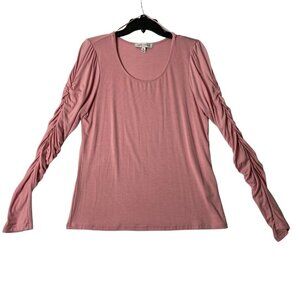NEW Jack + Avery Women Pink Ribbed Scoop Neck Long Ruched Sleeve Shirt Sz Medium